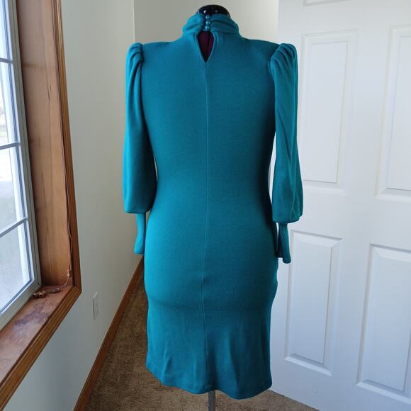 Benson & Smith Vintage 80s Green Maxi Sweater Dress sz 7 shoulder pads mock neck - Picture 3 of 16